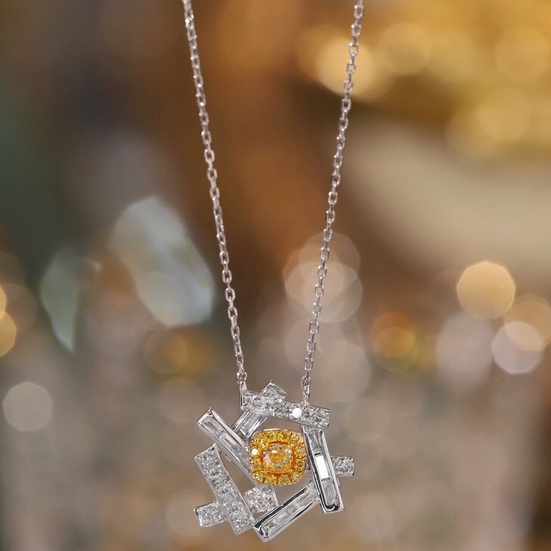 14k Gold 0.50 Ctw Natural Yellow Diamond & Diamond Necklace - 2