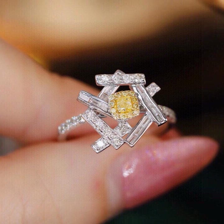 14k Gold 0.6 Ctw Natural Yellow Diamond & Diamond Ring - 2