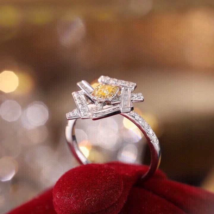 14k Gold 0.6 Ctw Natural Yellow Diamond & Diamond Ring - 5