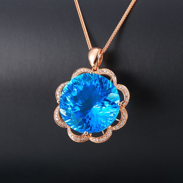 14k Gold 23.65 Ctw Natural Topaz & Diamond Pendant( Without Chain ) - 2
