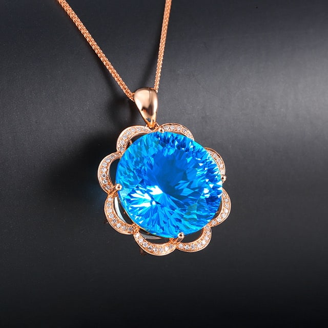 14k Gold 23.65 Ctw Natural Topaz & Diamond Pendant( Without Chain ) - 3