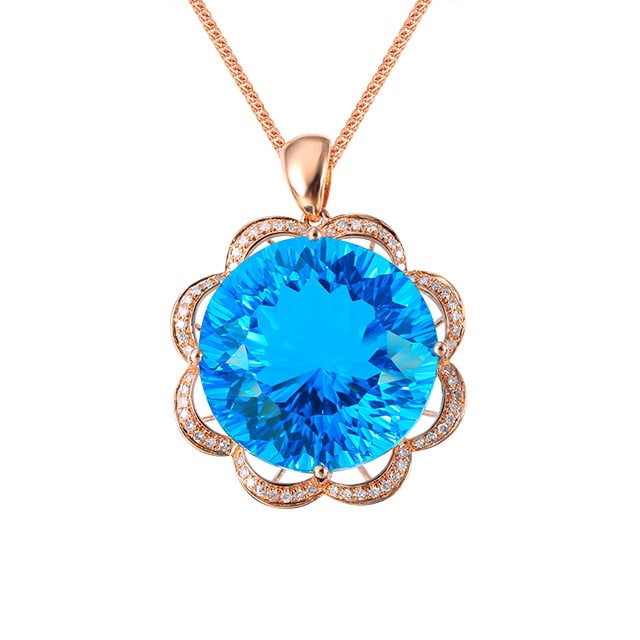 14k Gold 23.65 Ctw Natural Topaz & Diamond Pendant( Without Chain ) - 5