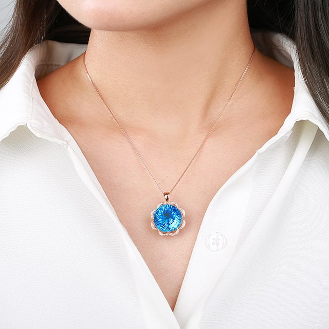 14k Gold 23.65 Ctw Natural Topaz & Diamond Pendant( Without Chain ) - 6