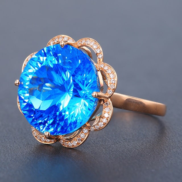 14k Gold 16.10 Ctw Natural Topaz & Diamond Ring - 2