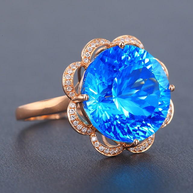 14k Gold 16.10 Ctw Natural Topaz & Diamond Ring - 3