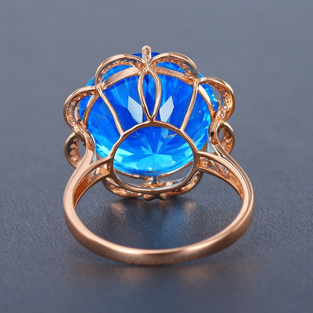 14k Gold 16.10 Ctw Natural Topaz & Diamond Ring - 4