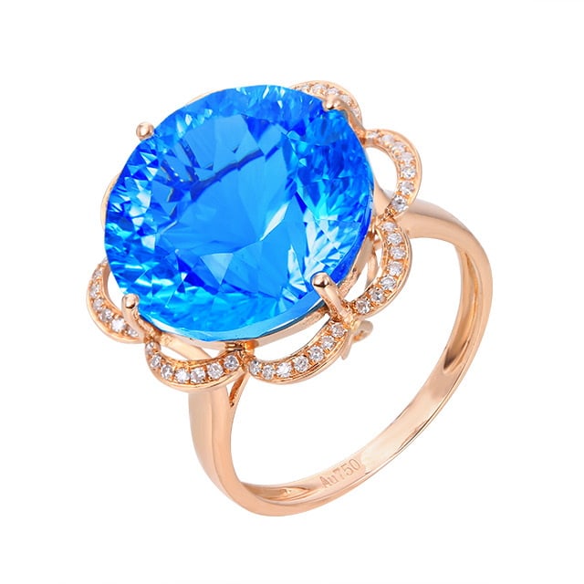 14k Gold 16.10 Ctw Natural Topaz & Diamond Ring - 5