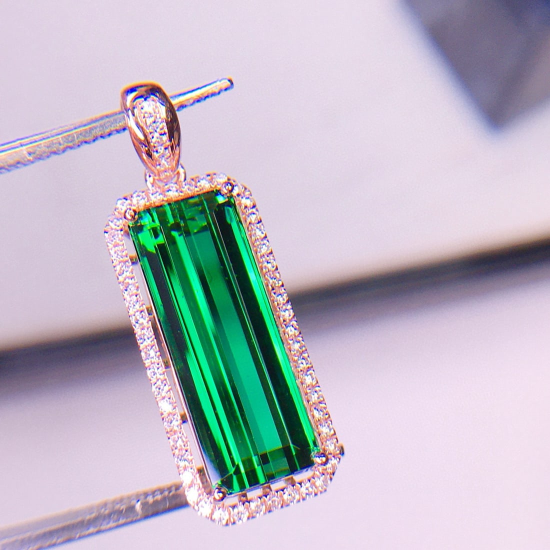 14k Gold 5.81 Ct Natural Tourmaline & Diamond Pendant( Without Chain ) - 2