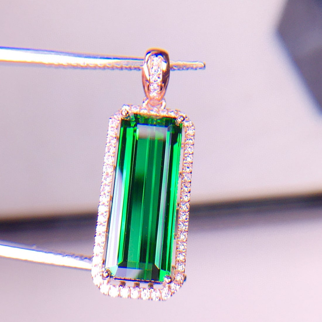 14k Gold 5.81 Ct Natural Tourmaline & Diamond Pendant( Without Chain ) - 3