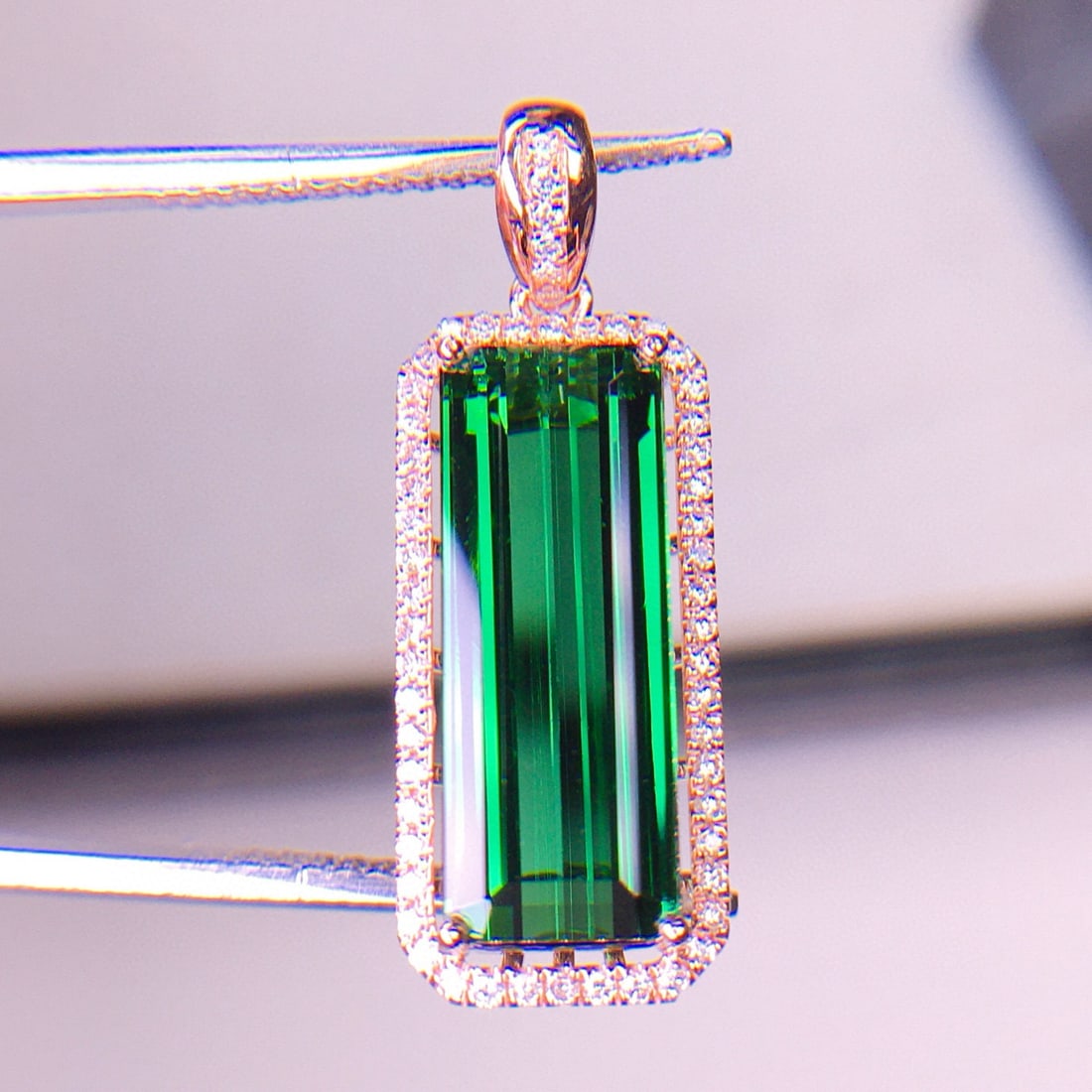14k Gold 5.81 Ct Natural Tourmaline & Diamond Pendant( Without Chain ) - 4