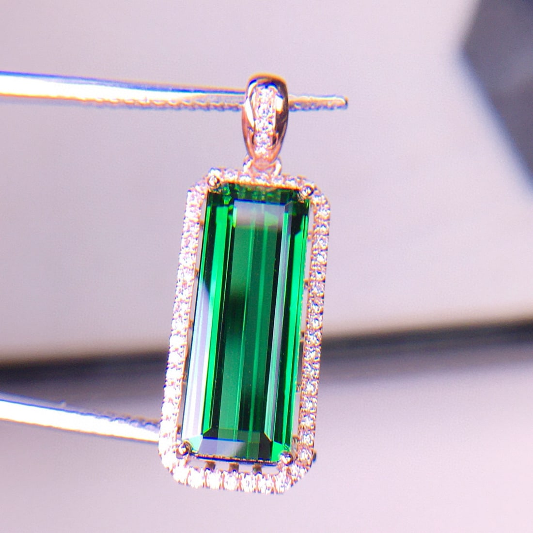 14k Gold 5.81 Ct Natural Tourmaline & Diamond Pendant( Without Chain ) - 6