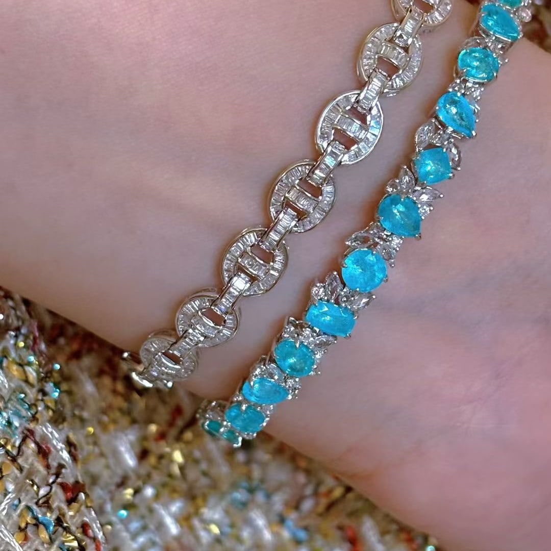 14k Gold 4.5 Ct Natural Paraiba Tourmaline & Diamond Bracelet - 3