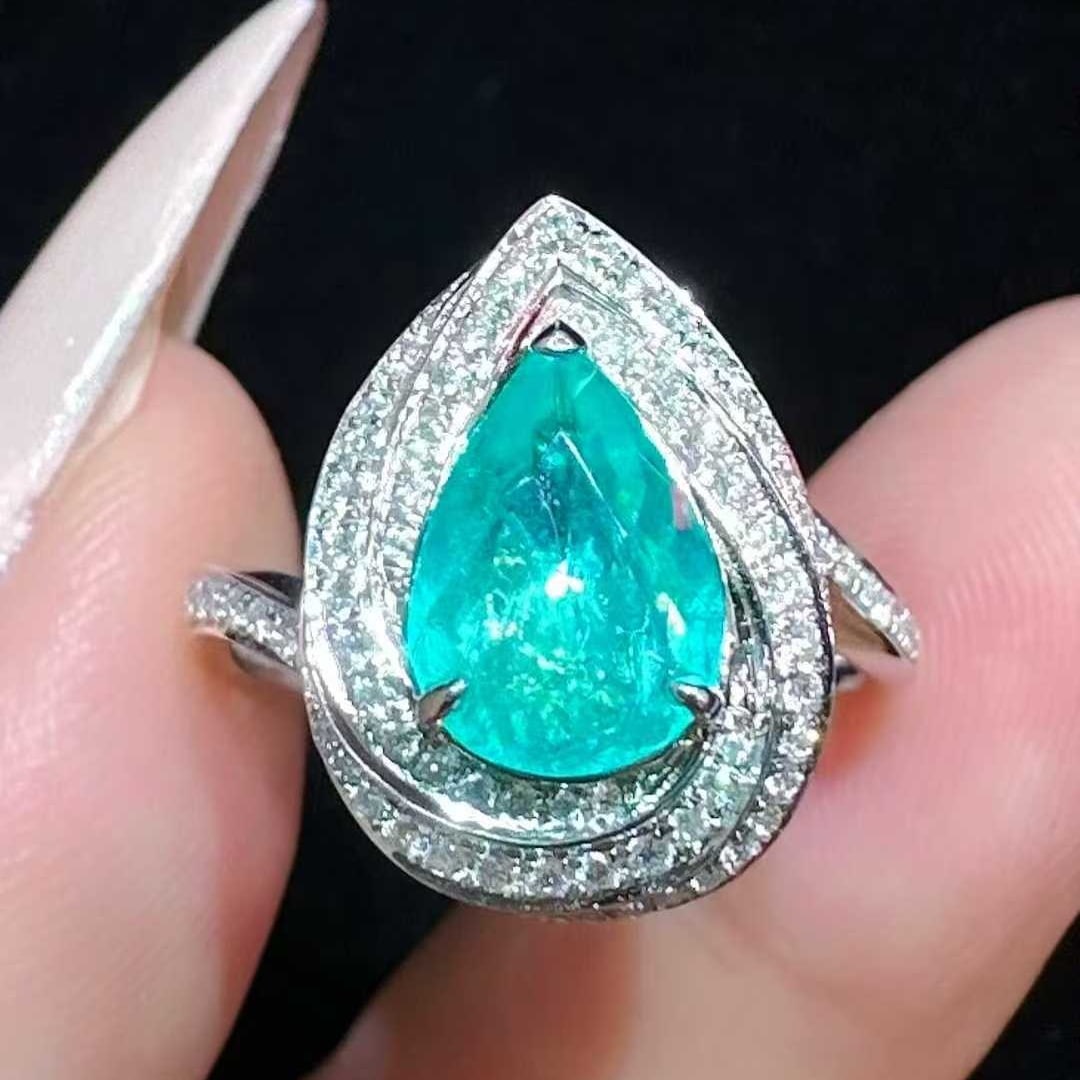 14k Gold 1.44 Ctw Natural Paraiba Tourmaline & Diamond Ring - 3