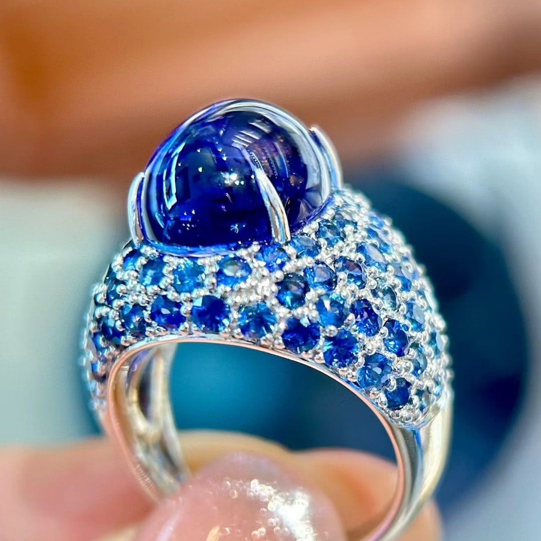 14k Gold 14.01 Ctw Natural Tanzanite & Sapphire Ring - 4