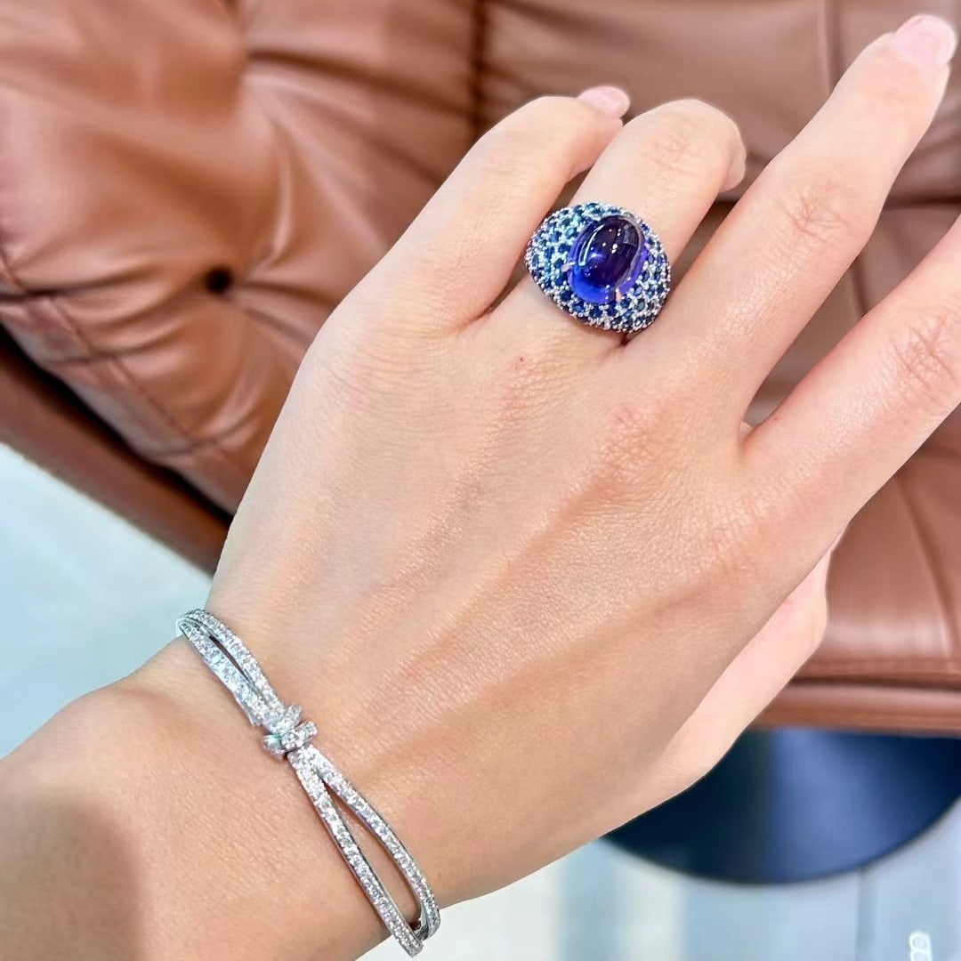 14k Gold 14.01 Ctw Natural Tanzanite & Sapphire Ring - 5