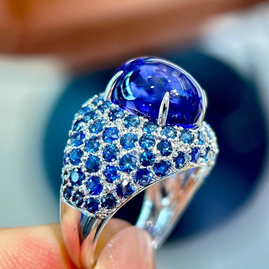 14k Gold 14.01 Ctw Natural Tanzanite & Sapphire Ring - 6