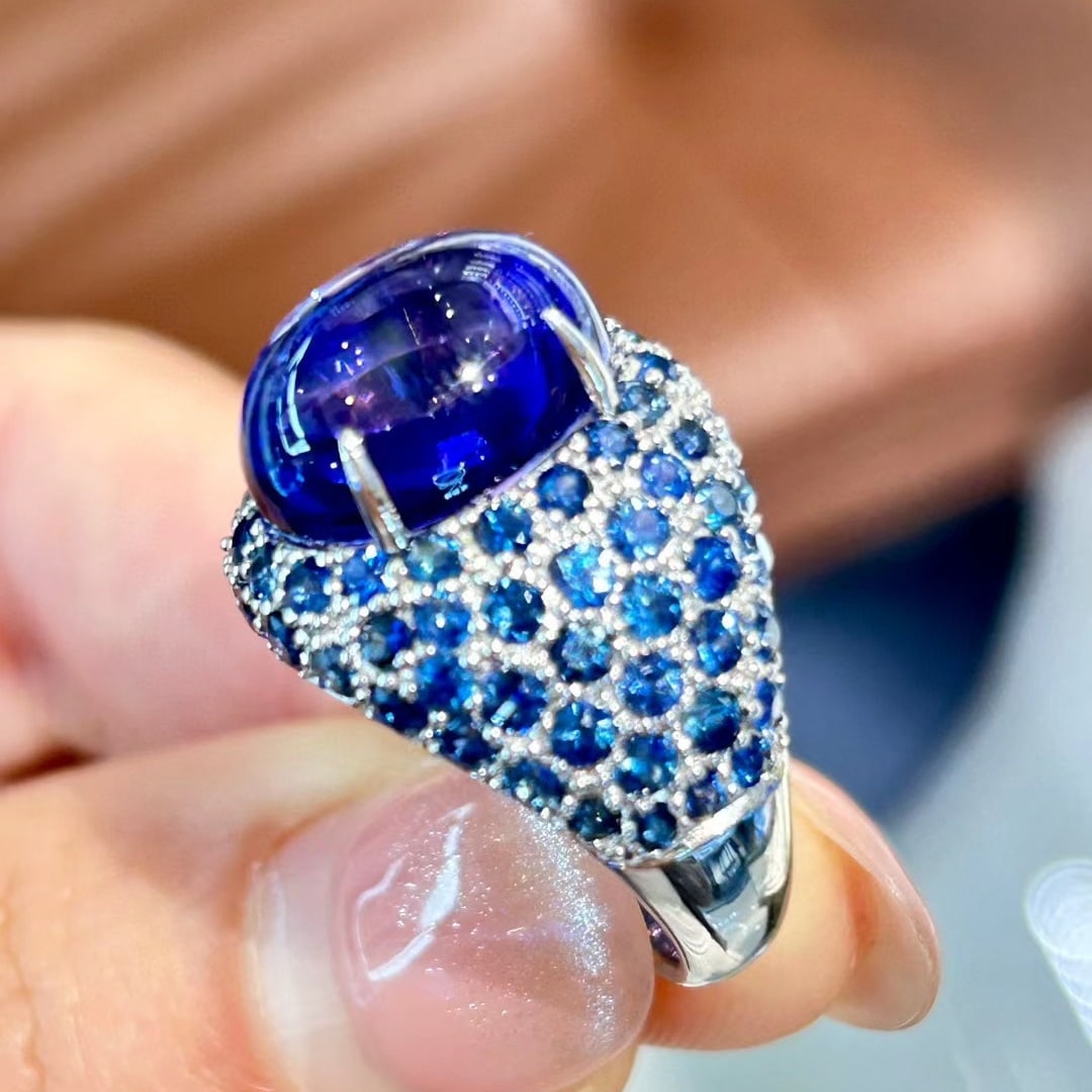 14k Gold 14.01 Ctw Natural Tanzanite & Sapphire Ring - 8