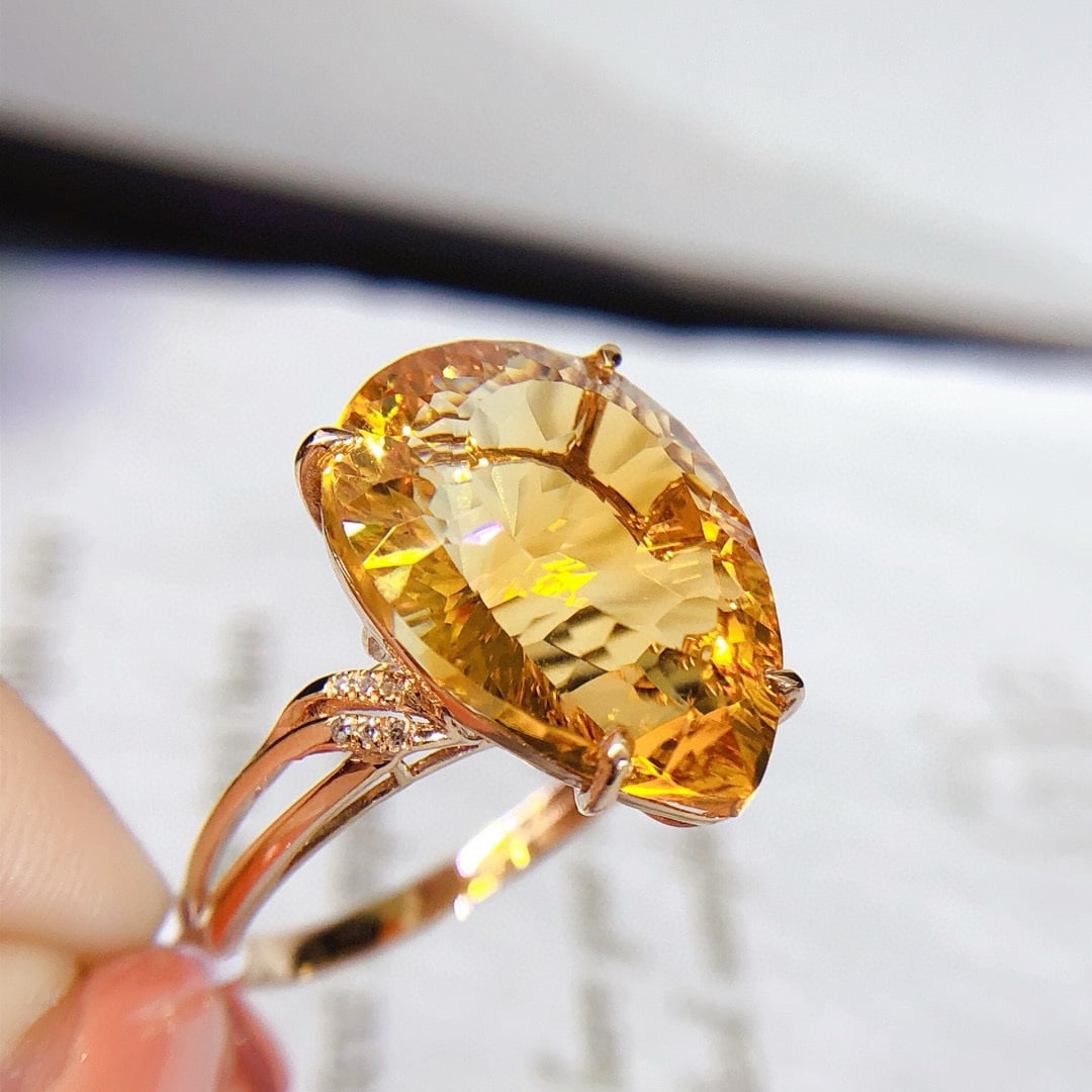 14k Gold 9.8 Ct Natural Citrine & Diamond Ring - 3