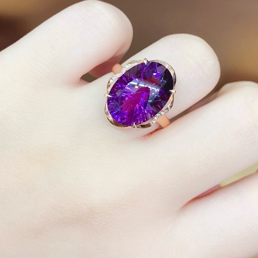 14k Gold 8.35 Ct Natural Amethyst & Diamond Ring - 5