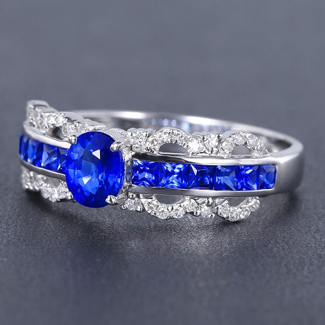 14k Gold 0.71 Ctw Natural Sapphire & Diamond Ring - 2