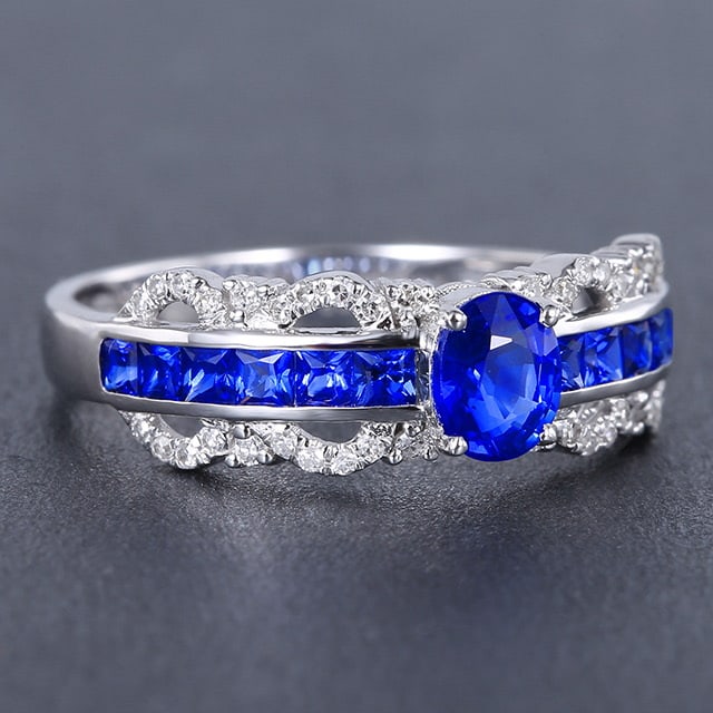 14k Gold 0.71 Ctw Natural Sapphire & Diamond Ring - 3