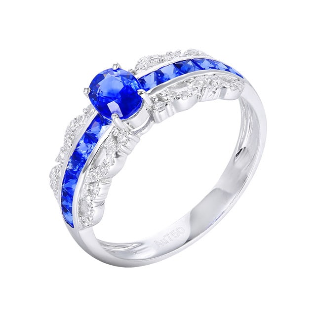 14k Gold 0.71 Ctw Natural Sapphire & Diamond Ring - 5