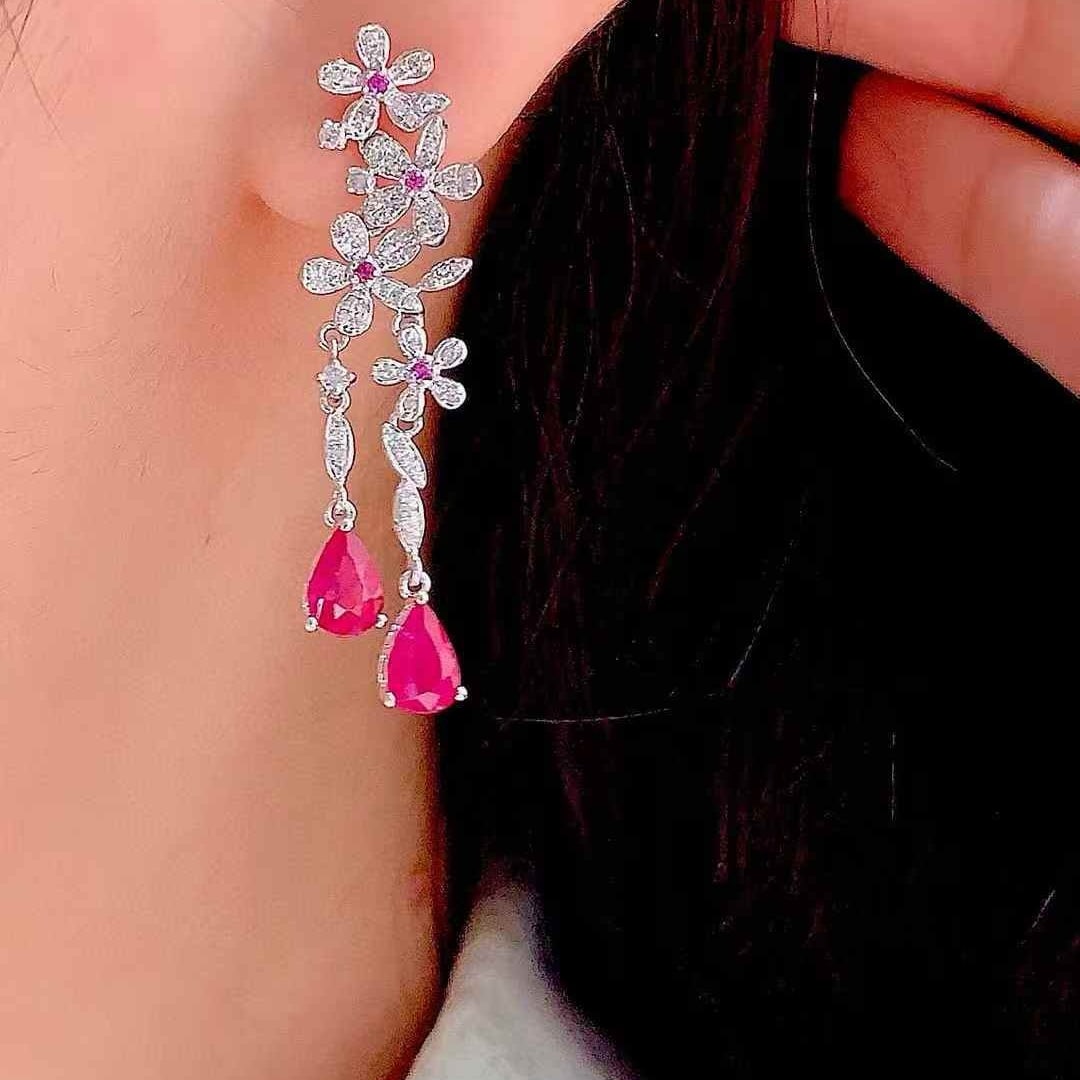 14k Gold 2.35 Ct Natural Ruby & Diamond Earrings - 2