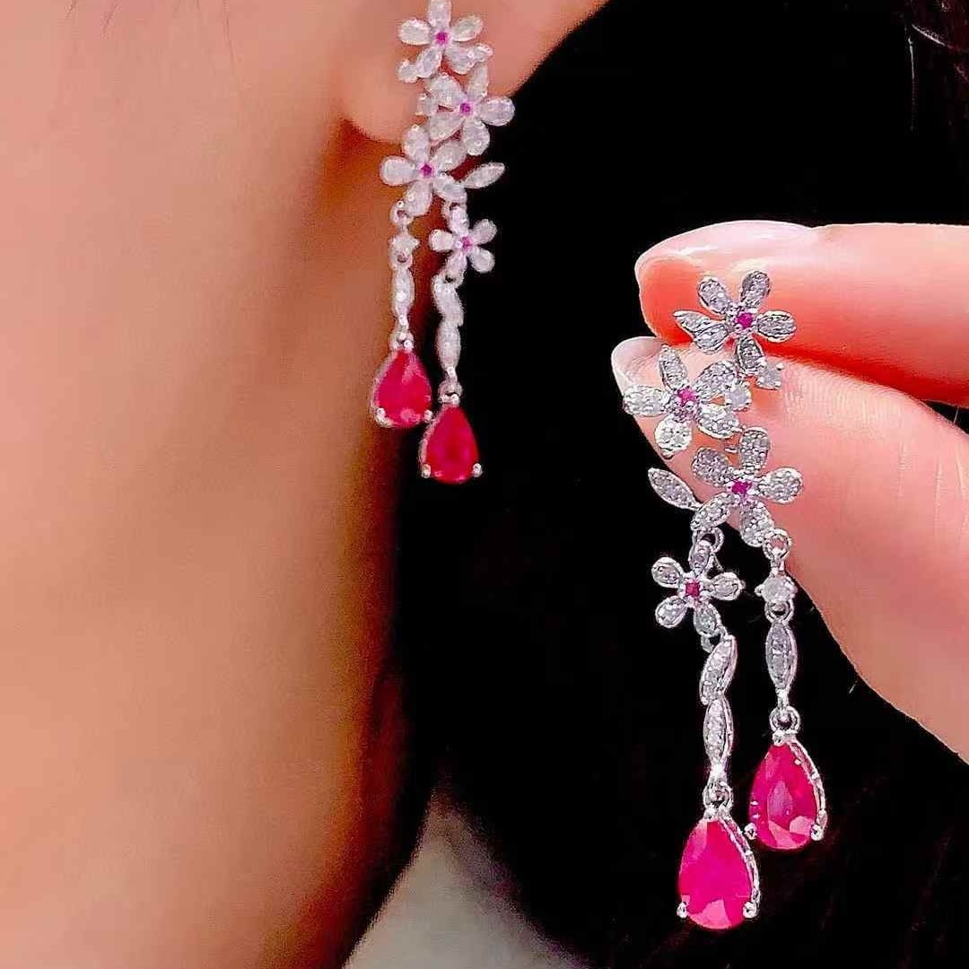 14k Gold 2.35 Ct Natural Ruby & Diamond Earrings - 3