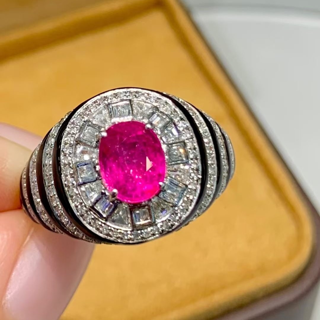 14k Gold 1.3 Ct Natural Ruby & Diamond Ring: Ref:231053130 // gold content:14k gold // ring size:7. 25us // // main gemstone:ruby // shape:oval // carat weight:1. 3ct // color:reddish pink // treatment:natural // // adjacent gemstone 2 :