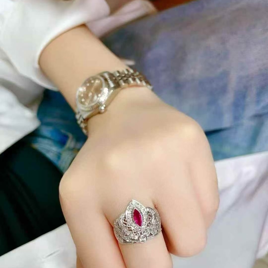 14k Gold 0.7 Ct Natural Ruby & Diamond Ring - 2