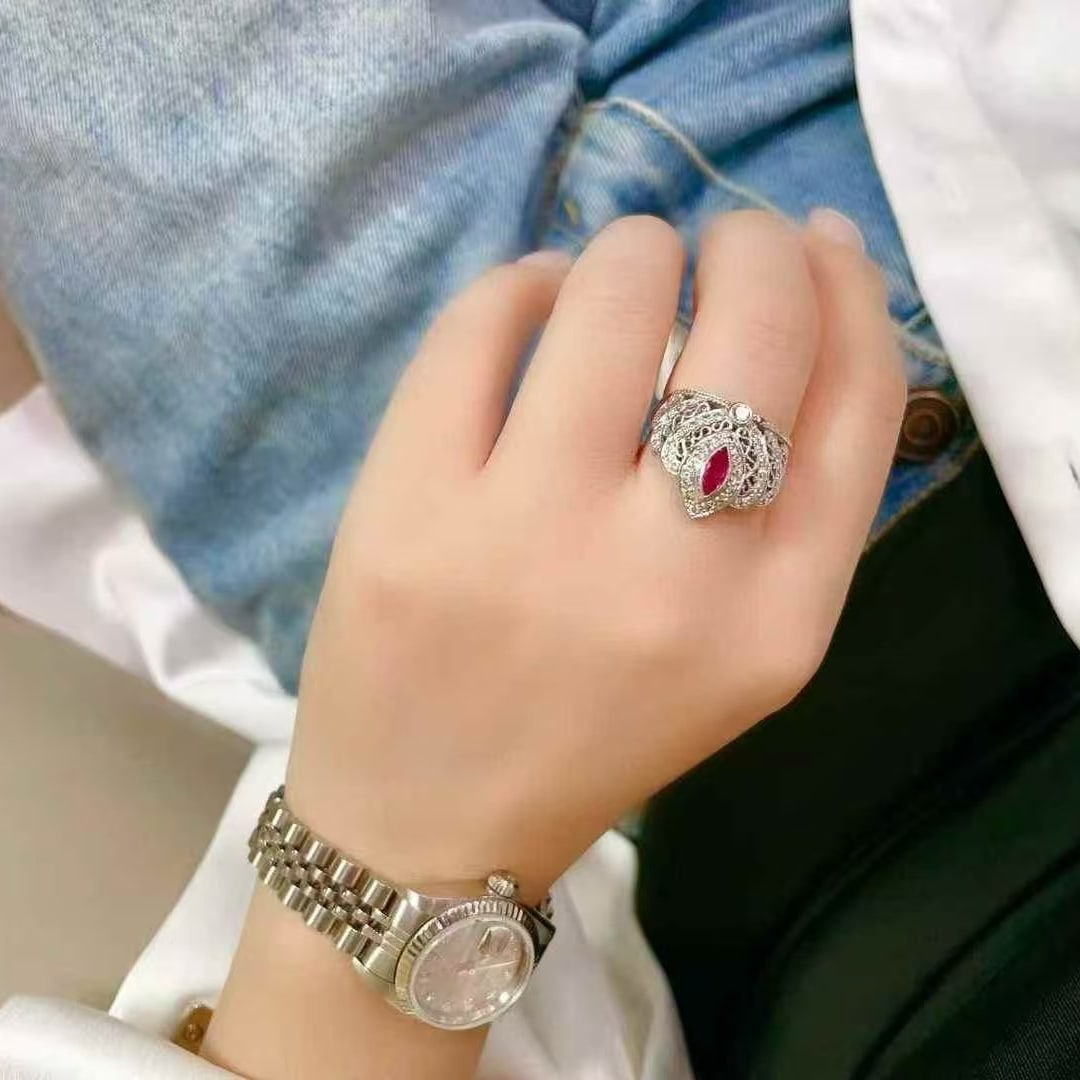 14k Gold 0.7 Ct Natural Ruby & Diamond Ring - 3