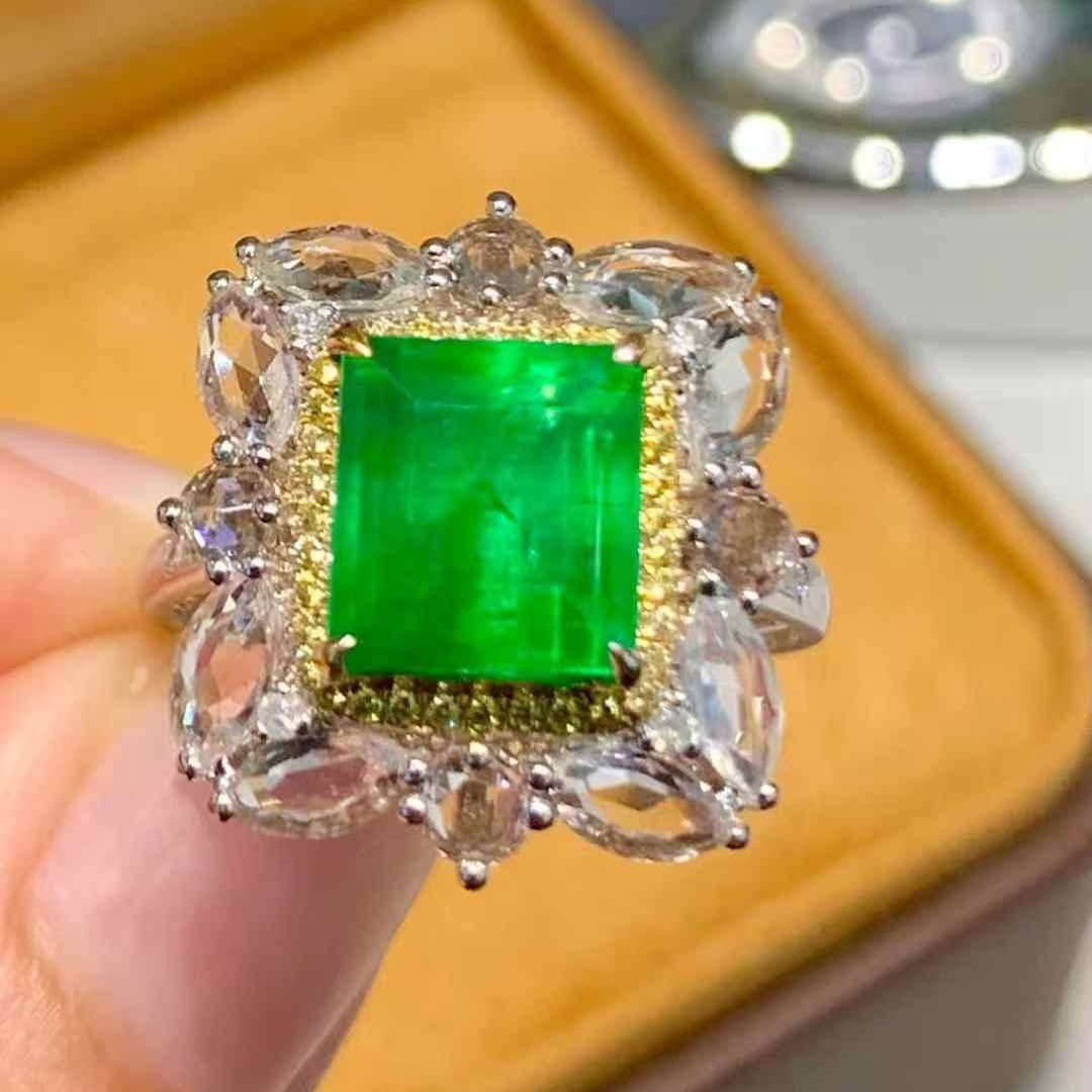 14k Gold 2.86 Ct Natural Emerald & Diamond & Coloured Gemstone Ring - 2