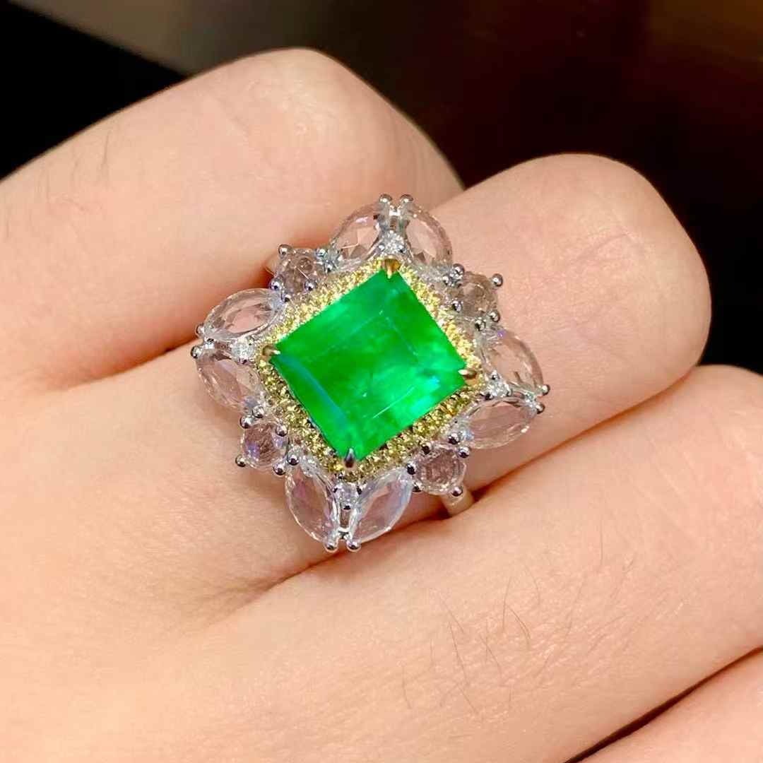 14k Gold 2.86 Ct Natural Emerald & Diamond & Coloured Gemstone Ring - 3
