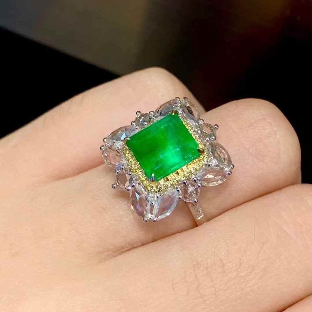 14k Gold 2.86 Ct Natural Emerald & Diamond & Coloured Gemstone Ring - 4