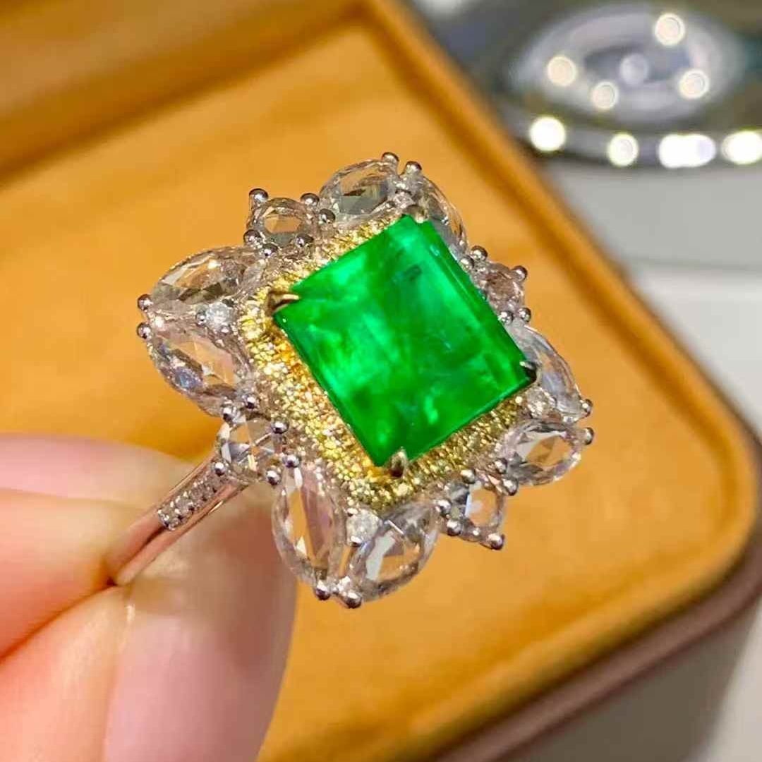 14k Gold 2.86 Ct Natural Emerald & Diamond & Coloured Gemstone Ring - 5