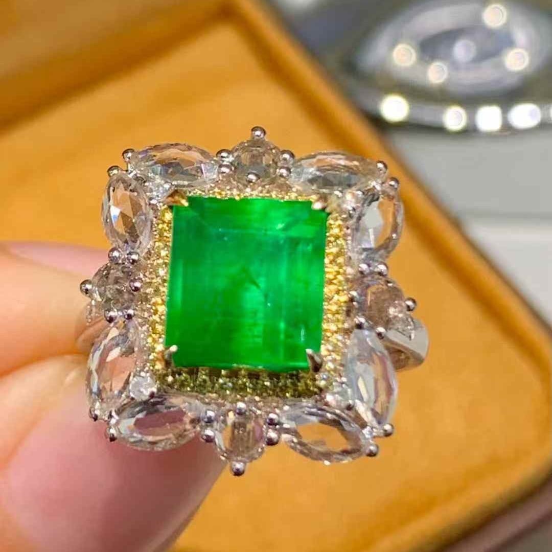 14k Gold 2.86 Ct Natural Emerald & Diamond & Coloured Gemstone Ring - 6