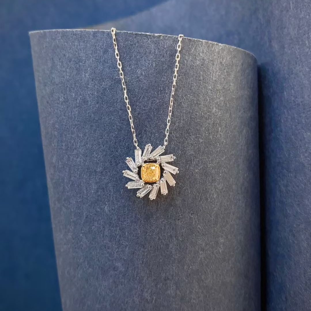 14k Gold 0.81 Ctw Natural Yellow Diamond & Diamond Necklace: Ref:231053143 // gold content:14k gold // main gemstone:yellow diamond // shape:cushion // carat weight:0. 34ct // color:yellow // treatment:natural // // adjacent gemstone 2 : diamond //