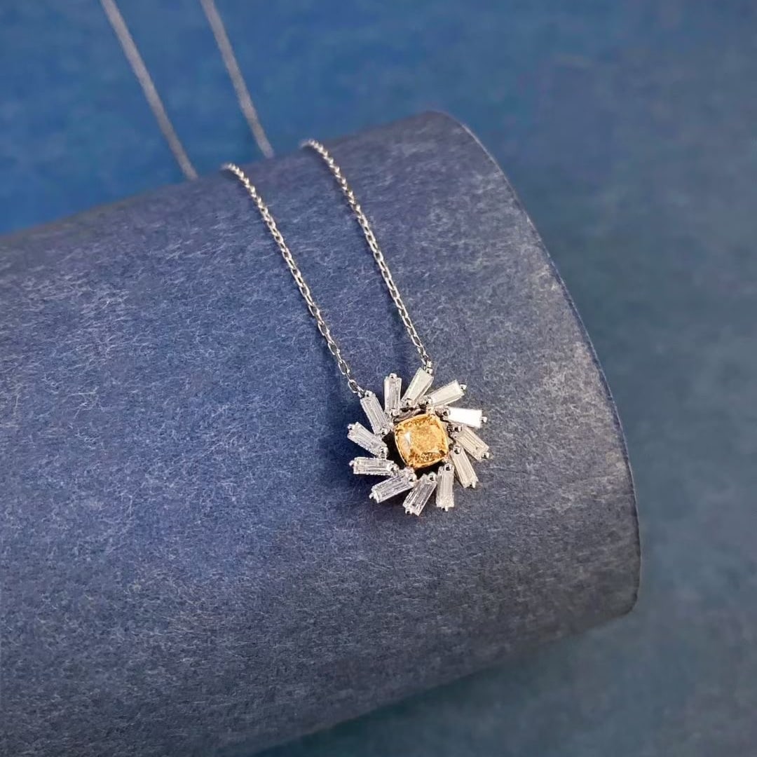 14k Gold 0.81 Ctw Natural Yellow Diamond & Diamond Necklace - 3