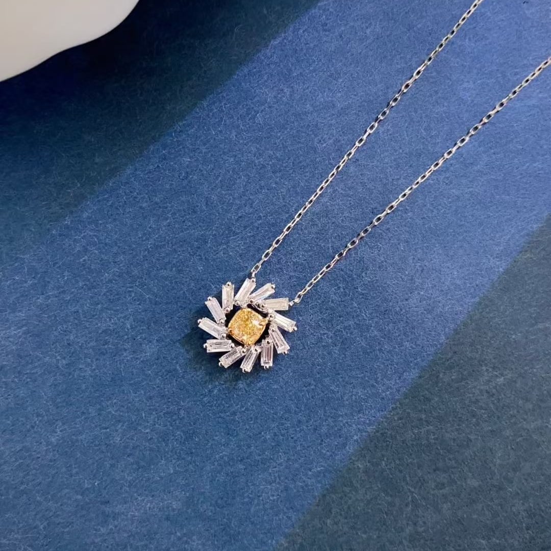 14k Gold 0.81 Ctw Natural Yellow Diamond & Diamond Necklace - 4