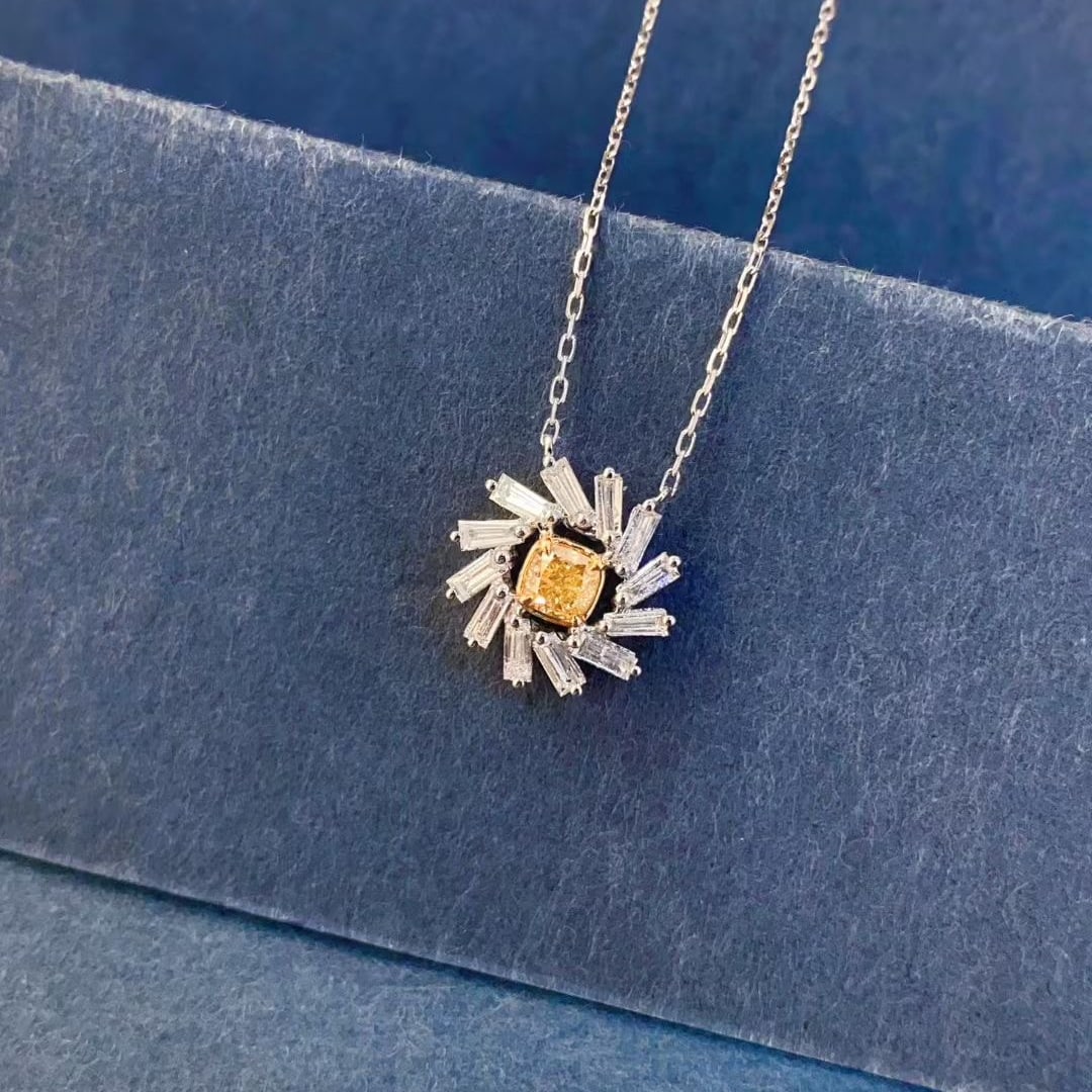 14k Gold 0.81 Ctw Natural Yellow Diamond & Diamond Necklace - 5