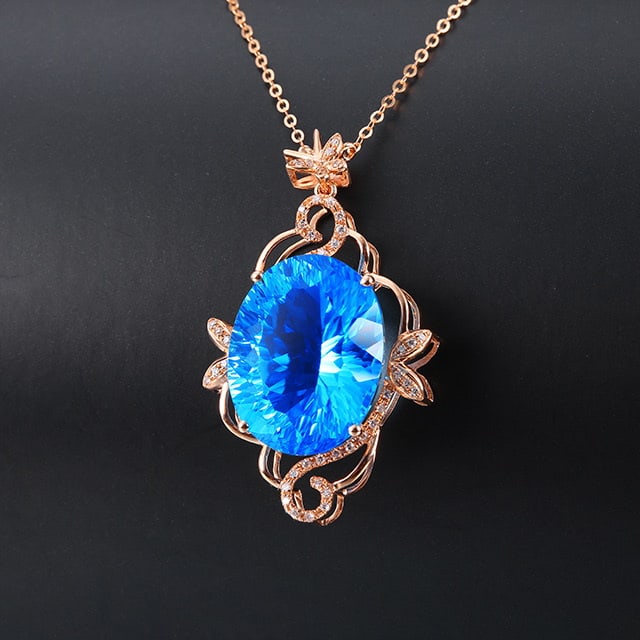 14k Gold 17.29 Ctw Natural Topaz & Diamond Pendant( Without Chain ) - 2