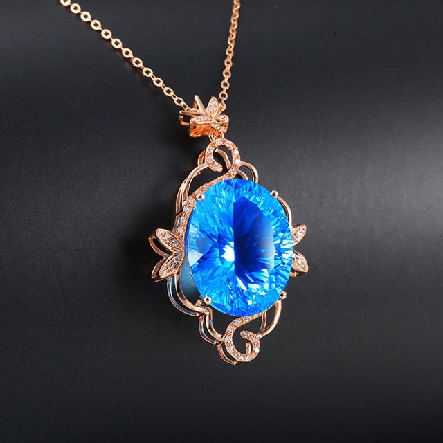 14k Gold 17.29 Ctw Natural Topaz & Diamond Pendant( Without Chain ) - 3