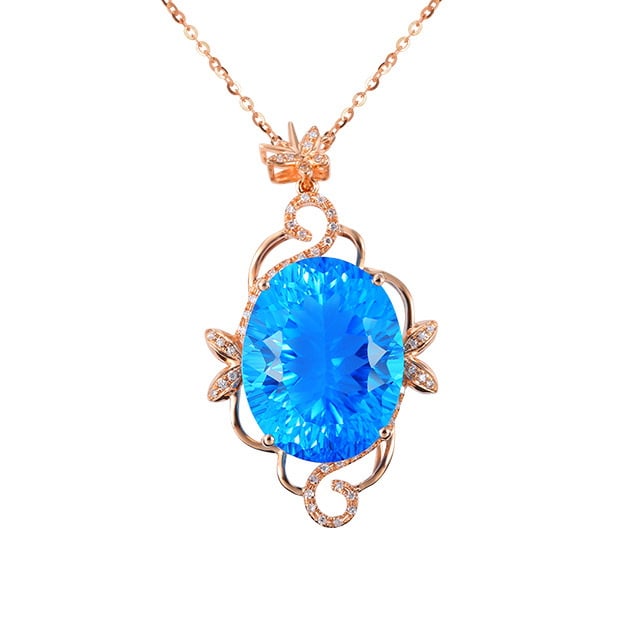 14k Gold 17.29 Ctw Natural Topaz & Diamond Pendant( Without Chain ) - 5