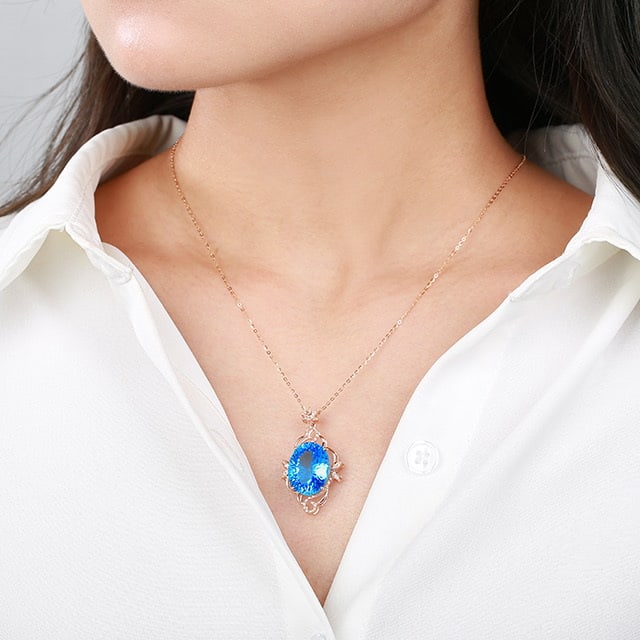14k Gold 17.29 Ctw Natural Topaz & Diamond Pendant( Without Chain ) - 6