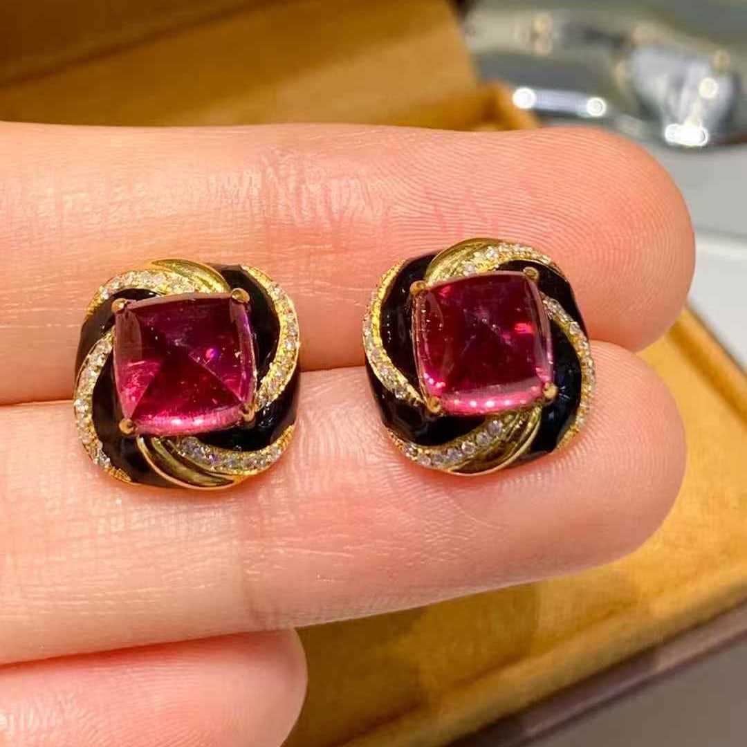 14k Gold 5.7 Ct Natural Tourmaline & Diamond Earrings - 3