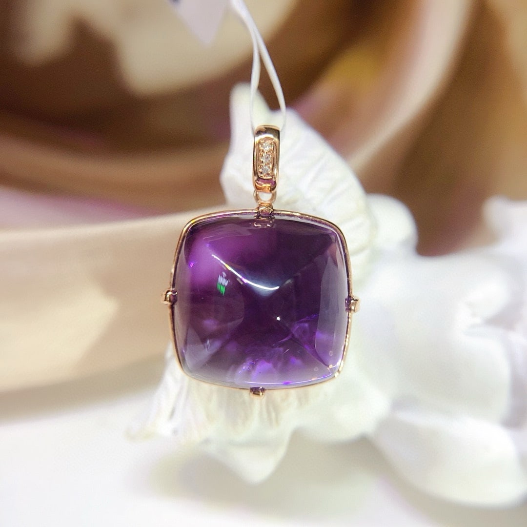 14k Gold 16.45 Ct Natural Amethyst & Diamond Pendant( Without Chain ) - 2