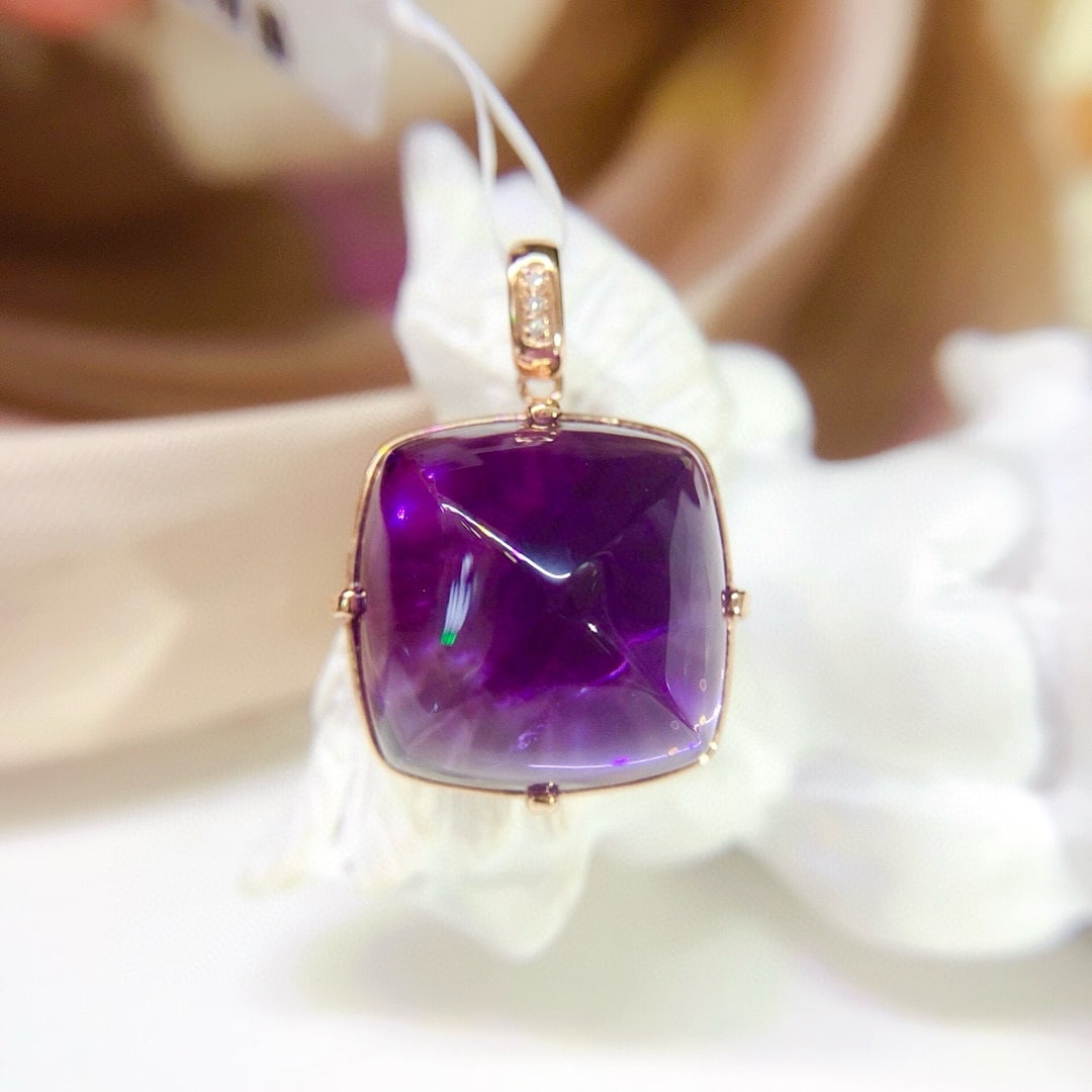 14k Gold 16.45 Ct Natural Amethyst & Diamond Pendant( Without Chain ) - 3