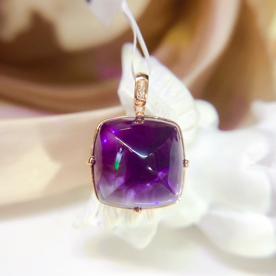 14k Gold 16.45 Ct Natural Amethyst & Diamond Pendant( Without Chain ) - 4