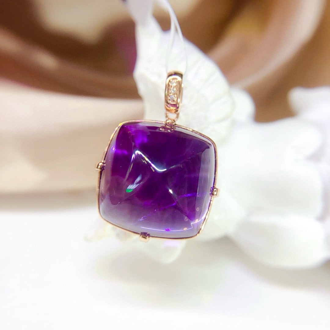 14k Gold 16.45 Ct Natural Amethyst & Diamond Pendant( Without Chain ) - 5