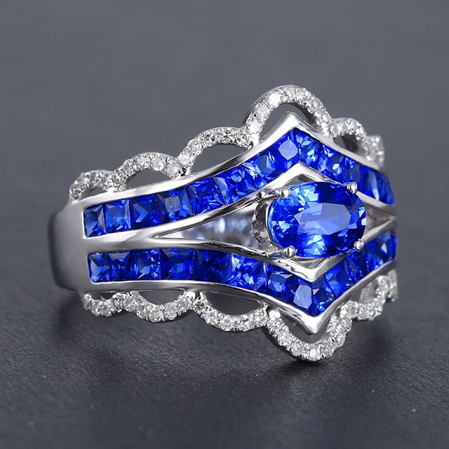 14k Gold 2.41 Ctw Natural Sapphire & Diamond Ring - 3